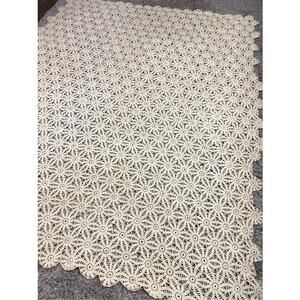 Vintage Hand-Crocheted Tablecloth / Throw / Coverlet Beige Cottage Grannycore